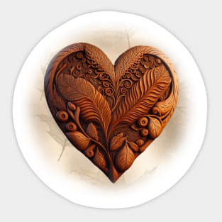 Wood Carved Heart Feather Sticker